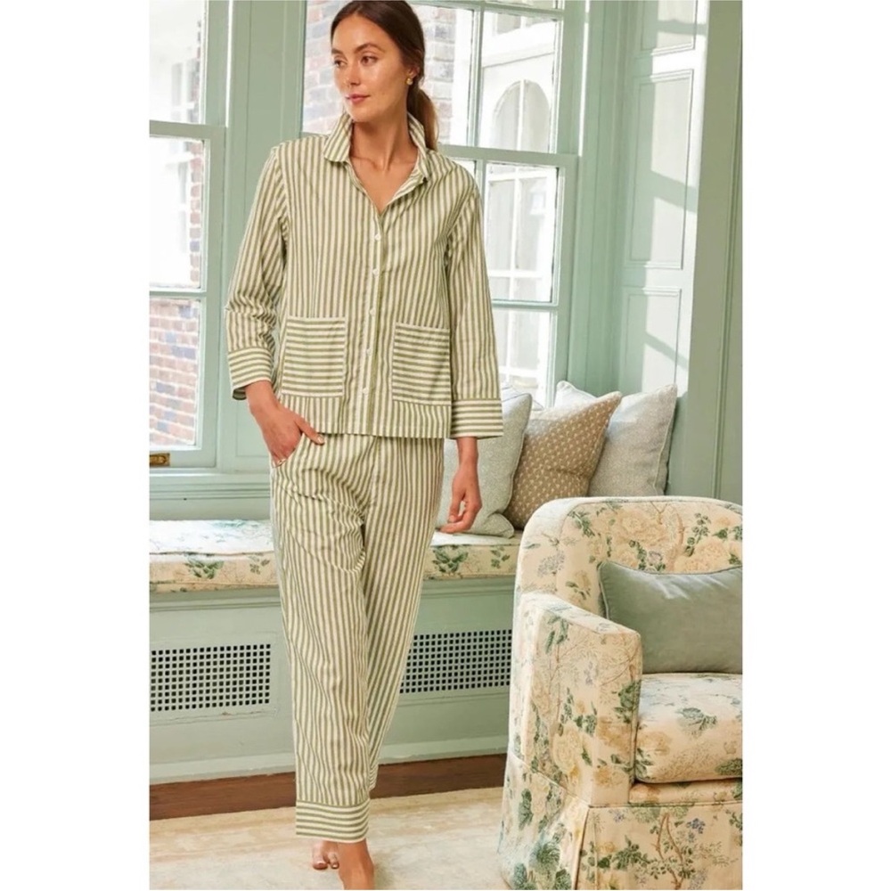 LAKE Pajamas - Aloe Green Striped Poplin Set